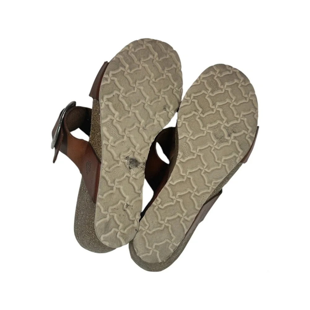 Yokono Women Brown Leather Wedge Slide Sandals Buckle Casual Comfort‎ Size 6.5-7